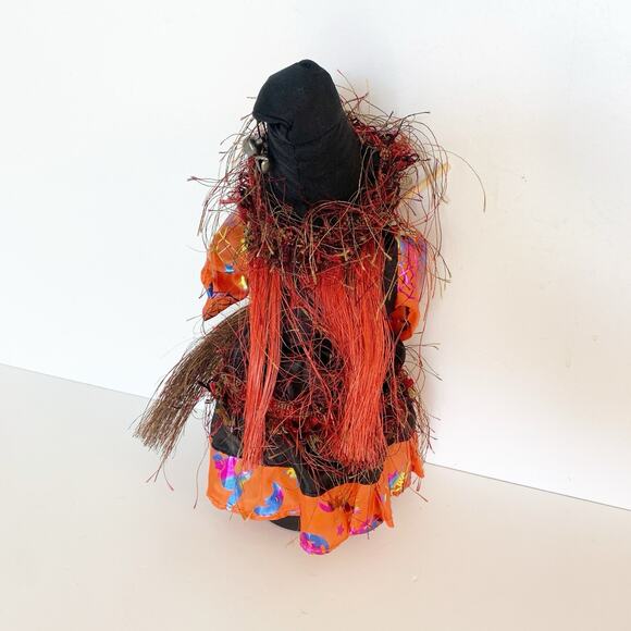 Animated Halloween Witch Decor Laugh Cackle Spin Light Up Sound Broom Hat Orange - Picture 3 of 8